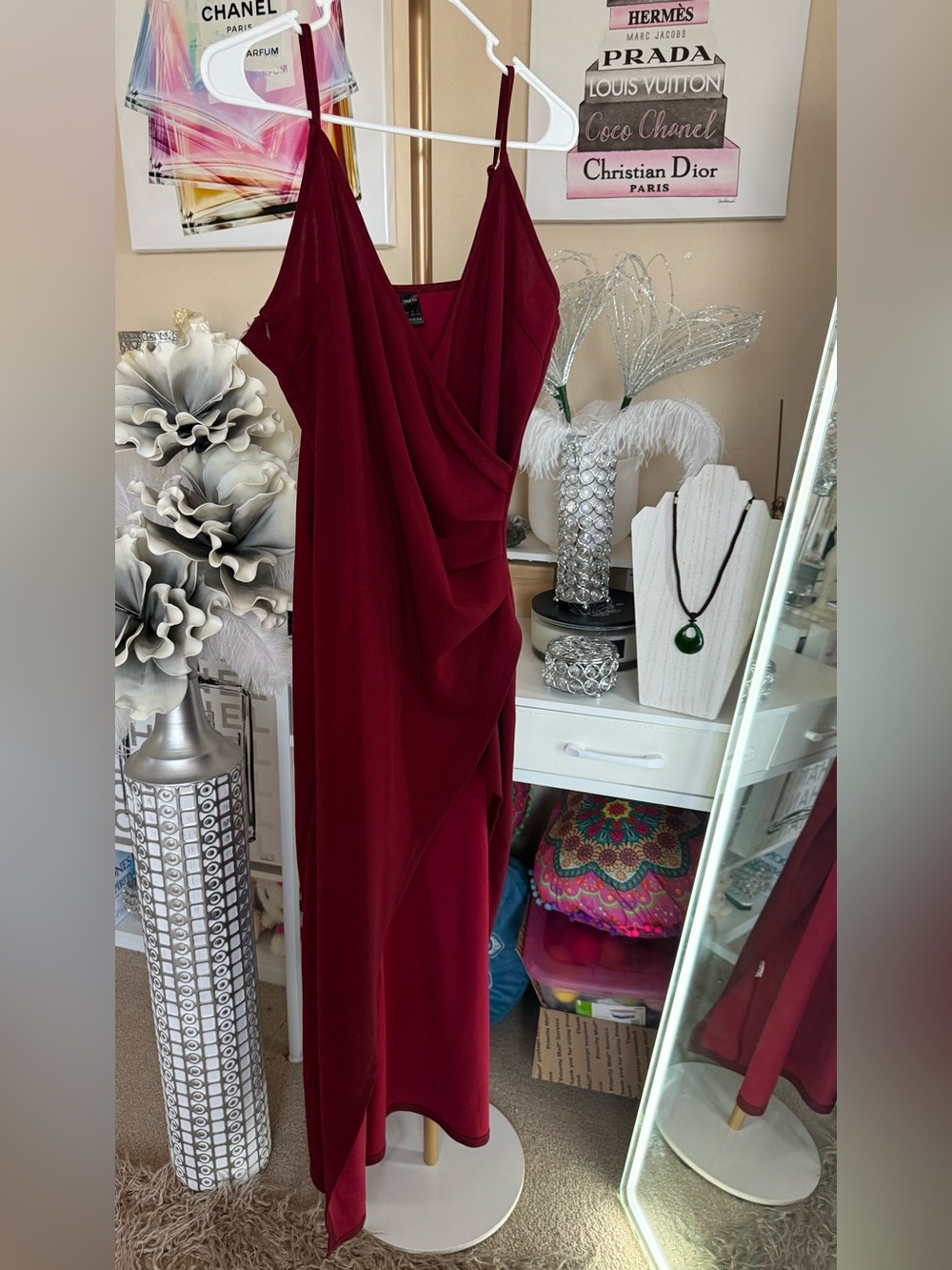 SHEIN Burgundy Draped Maxi Slip Dress